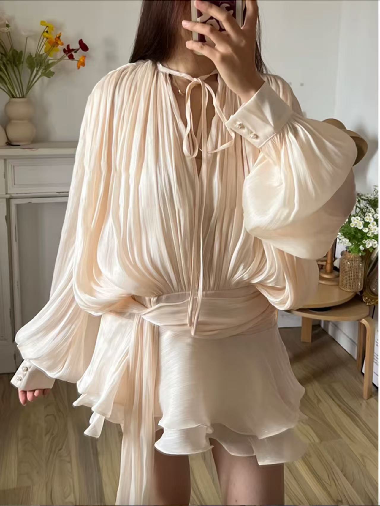 Ivory Aura Draped Mini Dress