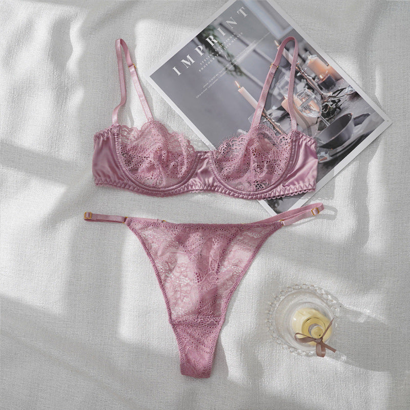 Veloura™ Satin Lace Half Cup Slim Bralette Set