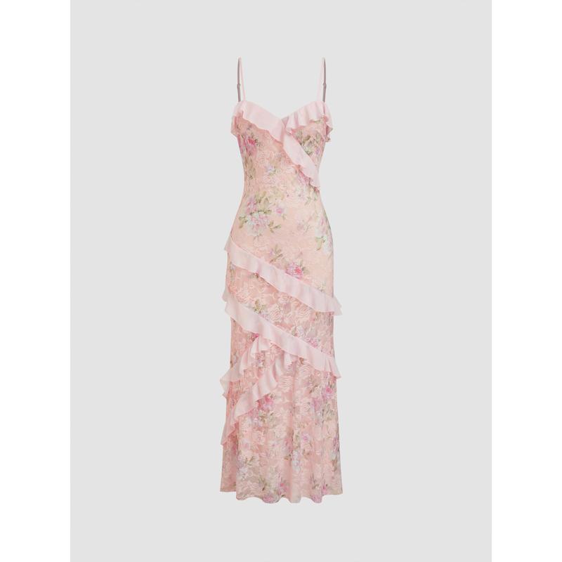 Blossom Elegance Lace Hem Maxi Dress