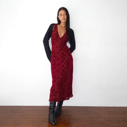 VelvetVine™ Slim-Fit V-Neck Maxi Dress