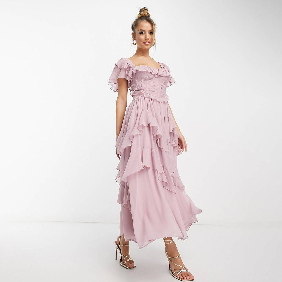 Ruffled Short-Sleeved Dress