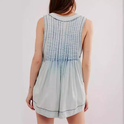 V-neck Sleeveless Denim Romper