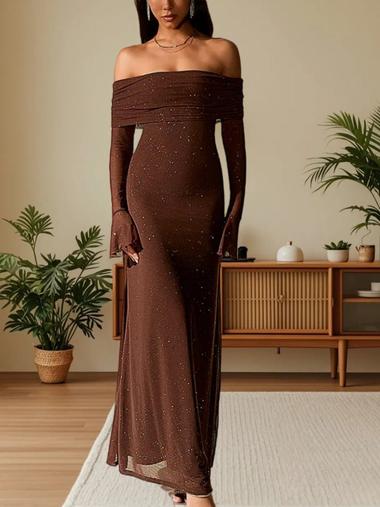 Velora Luxe Off-Shoulder Sparkle Gown