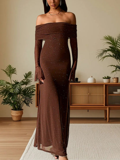 Velora Luxe Off-Shoulder Sparkle Gown