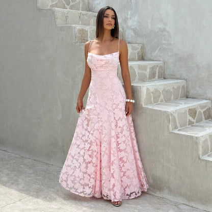 Rosé Lumière™ Lace-Up Backless Maxi Dress