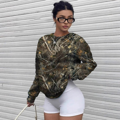 Women's Camo Crew Neck Pullover Sweatshirt