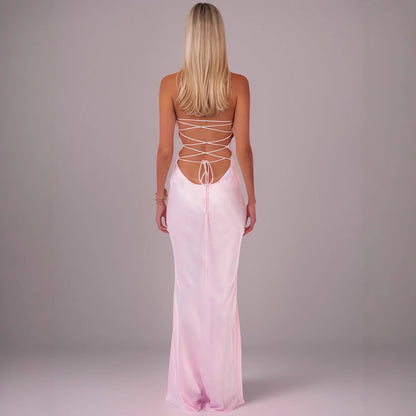 BLUSH SILK HALO BACKLESS BODYCON DRESS