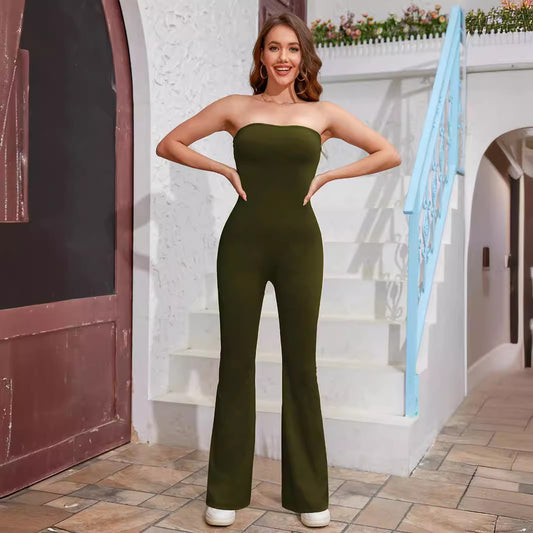 Strapless Tube Top Flared Fit One-piece Jumpsuit