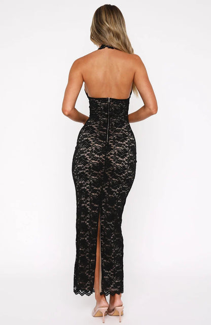 Noir Enchanté™ Black Lace Maxi Dress