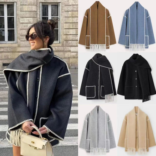 CozyCharm™ Woolen Scarf Coat