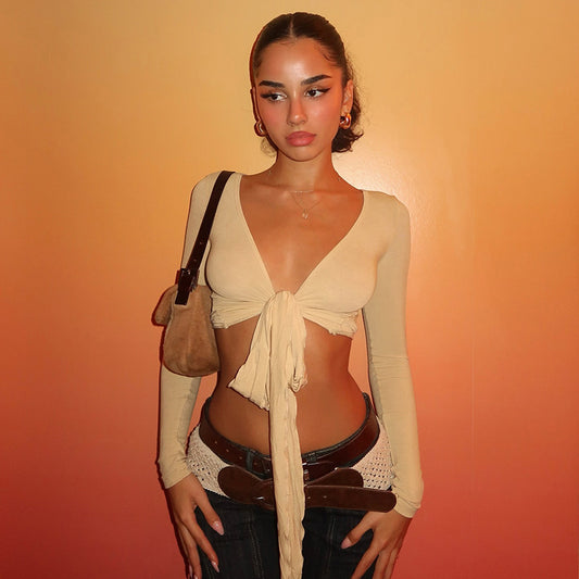 DesireTie™ Deep V Long-Sleeve Wrap Top