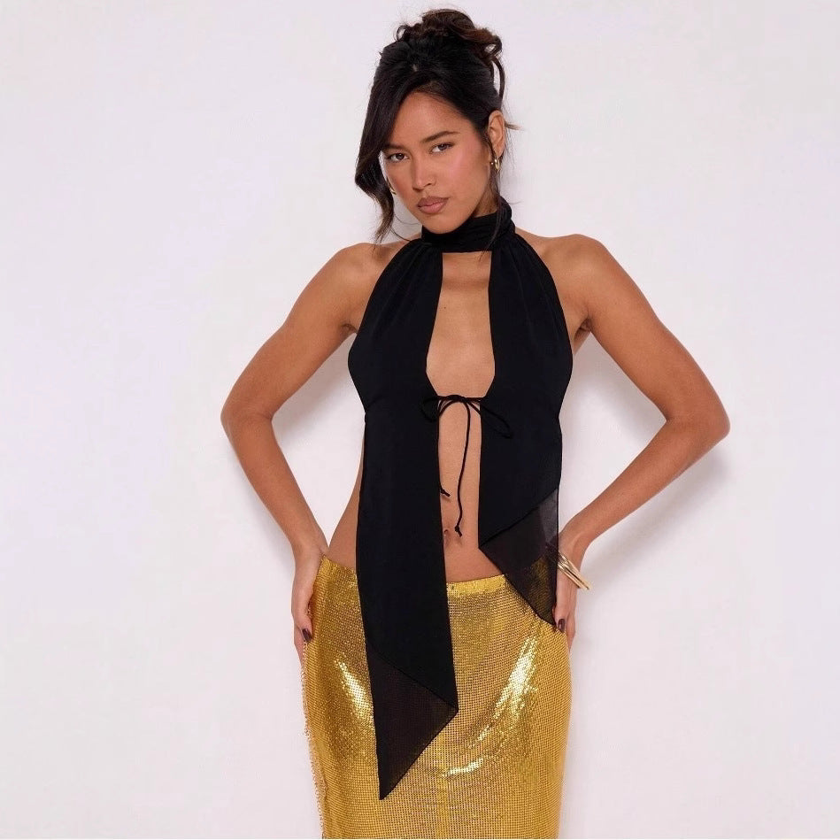 Velouré Halter™ Lace-Up Backless Top