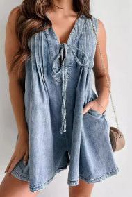 V-neck Sleeveless Denim Romper