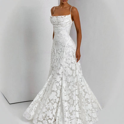 Rosé Lumière™ Lace-Up Backless Maxi Dress