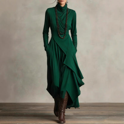 Elysia Cross-Drape High-Neck Maxi Dress