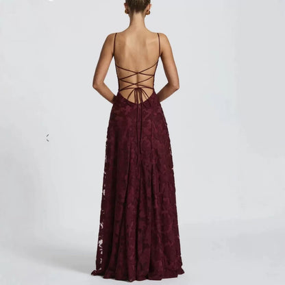 Rosé Lumière™ Lace-Up Backless Maxi Dress