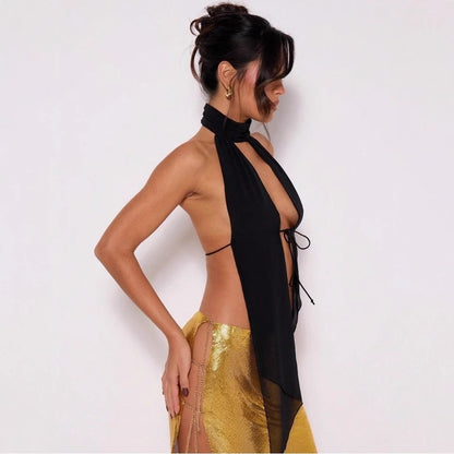 Velouré Halter™ Lace-Up Backless Top