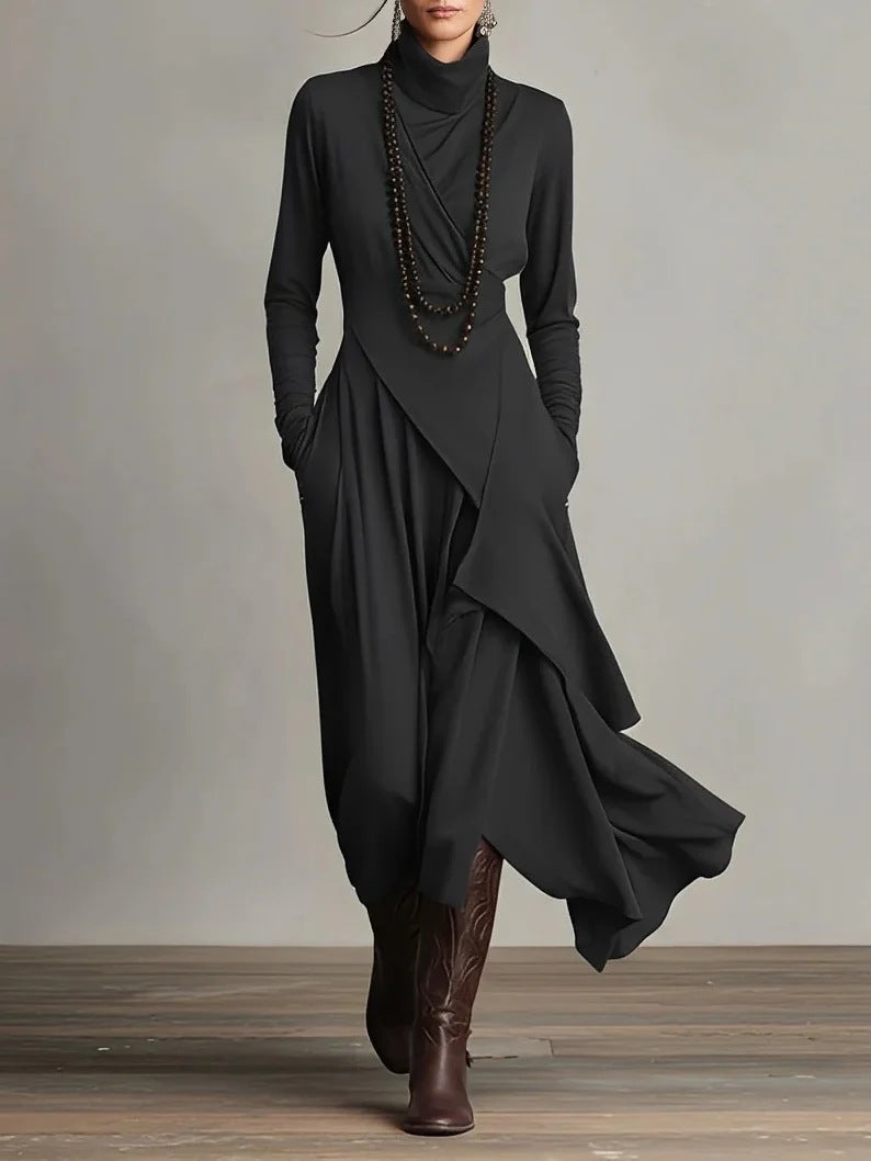 Elysia Cross-Drape High-Neck Maxi Dress