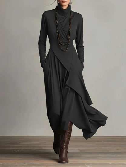 Elysia Cross-Drape High-Neck Maxi Dress