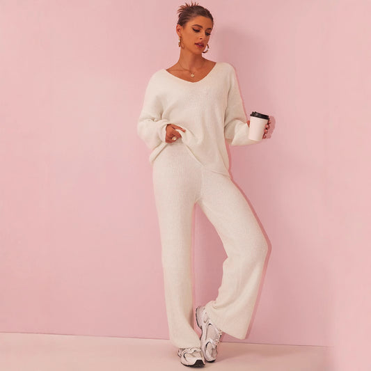 Knitted Sunken Stripe Brushed Long Sleeve Suit