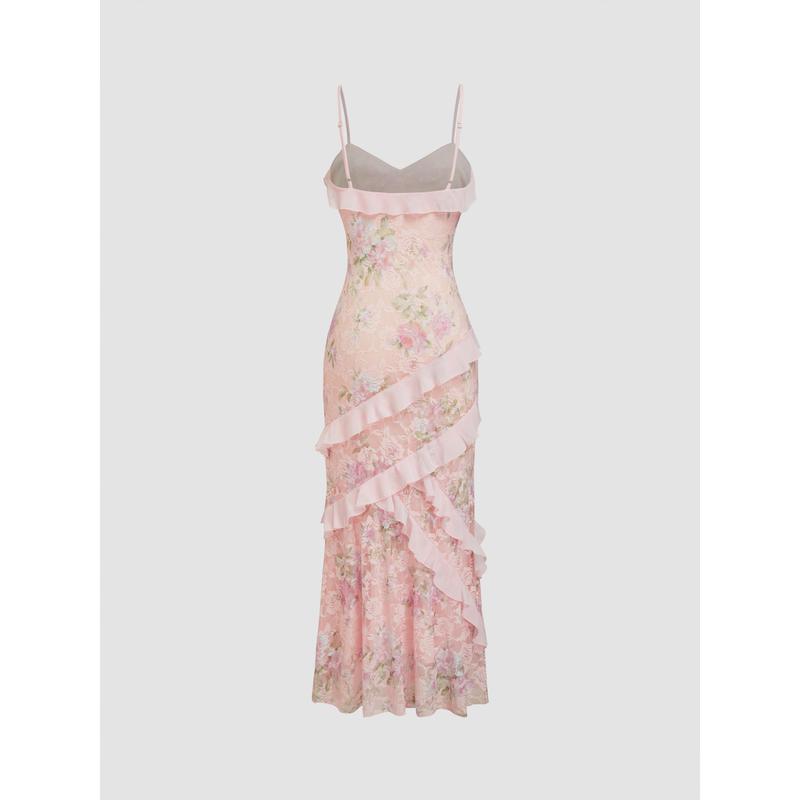 Blossom Elegance Lace Hem Maxi Dress