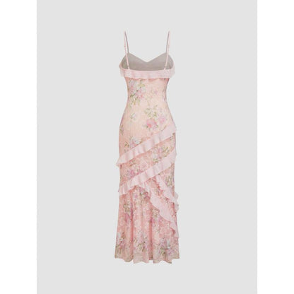 Blossom Elegance Lace Hem Maxi Dress