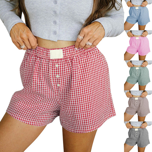 Women's Loose Casual Cotton Plaid Shorts