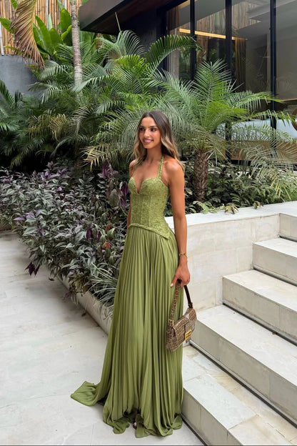Olive Muse™ Plunge Halter Maxi Dress