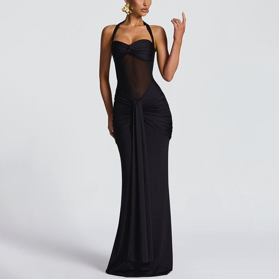 Velour Éclat™ Halter Maxi Dress