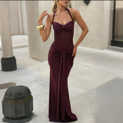 Velour Éclat™ Halter Maxi Dress