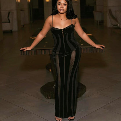 Midnight Muse Sheer Corset Maxi Dress