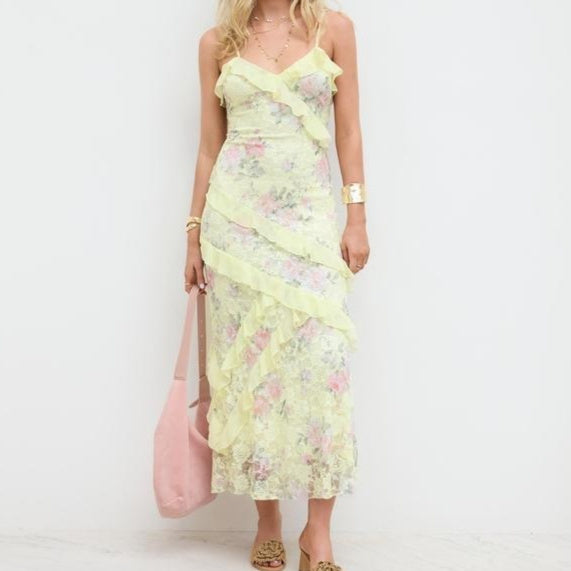 Blossom Elegance Lace Hem Maxi Dress