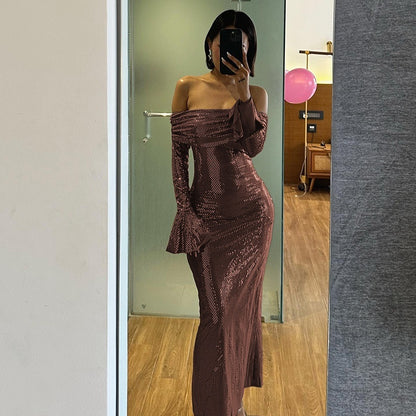 Velora Luxe Off-Shoulder Sparkle Gown