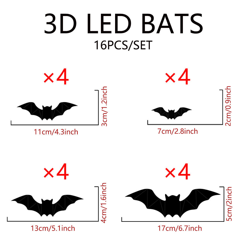 16pc LED 3D Bat Halloween Decoration