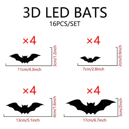 16pc LED 3D Bat Halloween Decoration