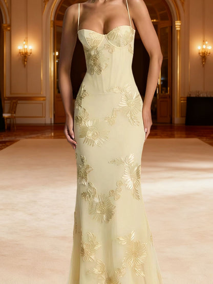 GOLDEN BLOOM™ EMBROIDERED EVENING GOWN
