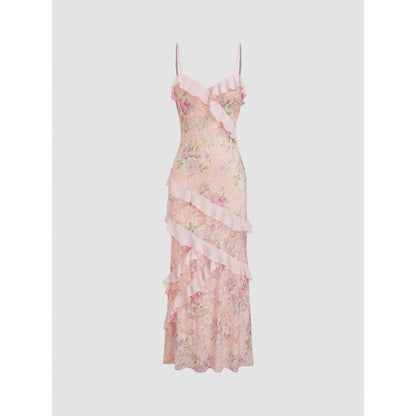 Blossom Elegance Lace Hem Maxi Dress