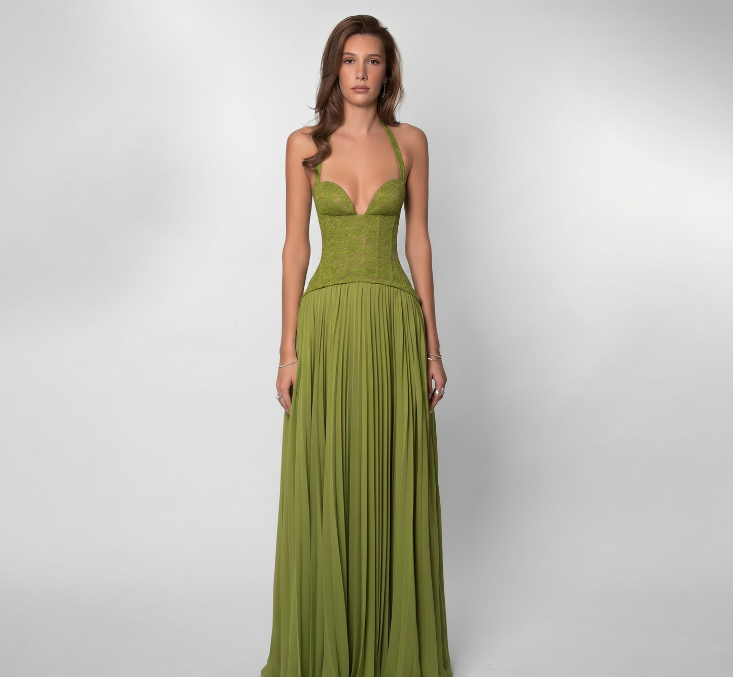 Olive Muse™ Plunge Halter Maxi Dress
