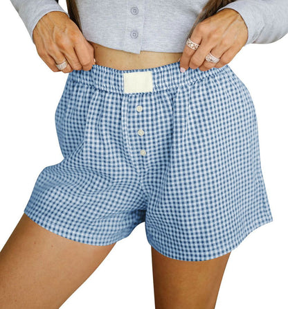 Women's Loose Casual Cotton Plaid Shorts