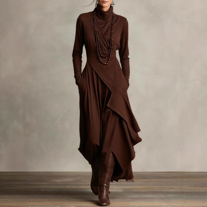 Elysia Cross-Drape High-Neck Maxi Dress