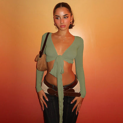 DesireTie™ Deep V Long-Sleeve Wrap Top