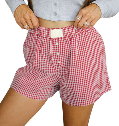 Women's Loose Casual Cotton Plaid Shorts